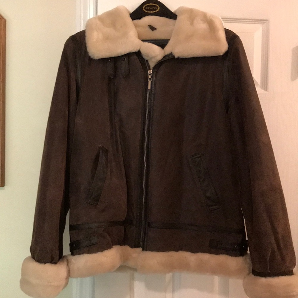 St. John’s Bay brown leather coat. Lined fully.